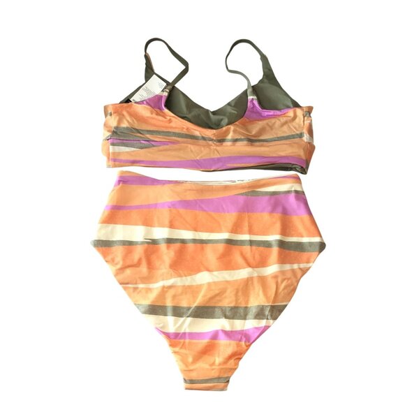 Prana Bikini Set Willow Falls Top Sun Shade Bottom High Rise Striped Orange S - Picture 2 of 8
